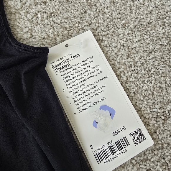 NWT Lululemon Athletica Black Essential Racerback Tank Top Sz 8 - Picture 2 of 5